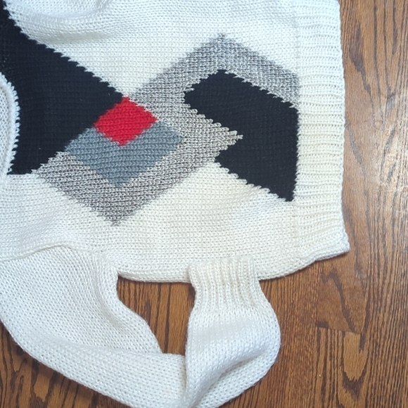 Vtg 80s Hand knit Bramble Lane geometric Chunky pattern white/black sweater Sz S - Picture 2 of 10